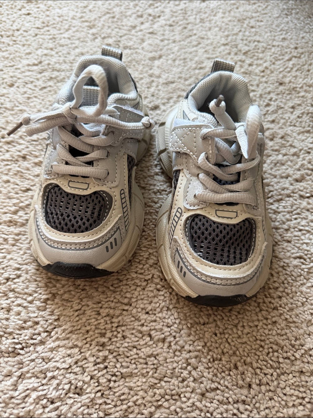 Kids White and Gray Athletic Sneakers